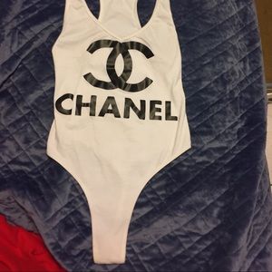 American apparel body suit with Chanel logo